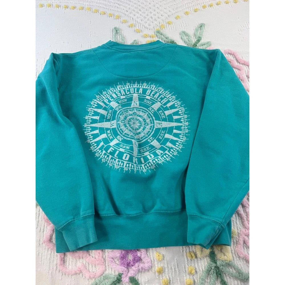Pacific & Co Pensacola Beach Florida Compass Sweatshirt Teal Small‎ - Picture 2 of 7
